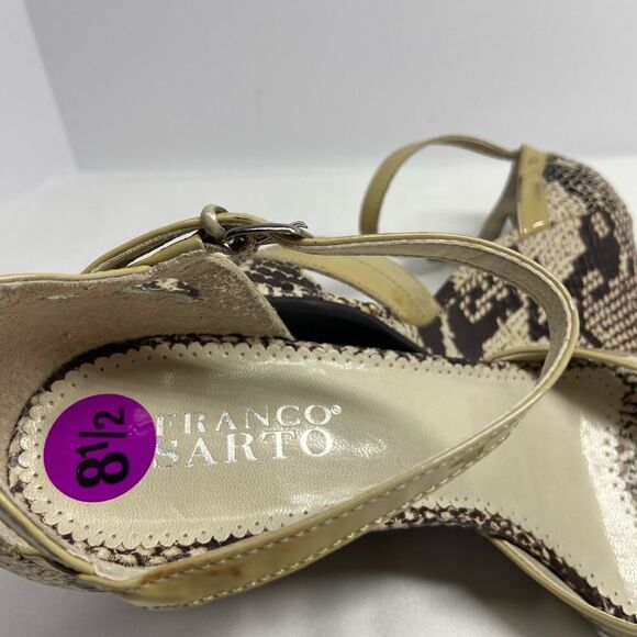 Franco Sarto NWOB Leather Snake Print peep toe, ankle strap wedge shoes 8.5M - Picture 5 of 8